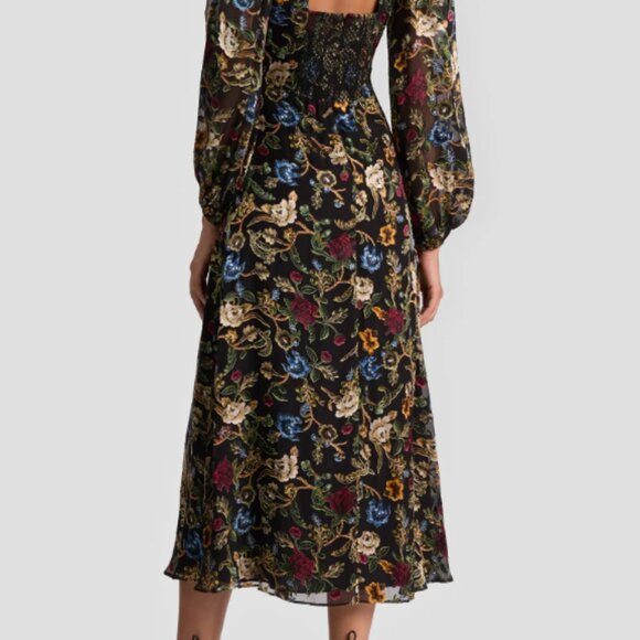 Alice and Olivia Mona Floral Burnout Long Sleeve Midi Dress Size 12 - Picture 2 of 5